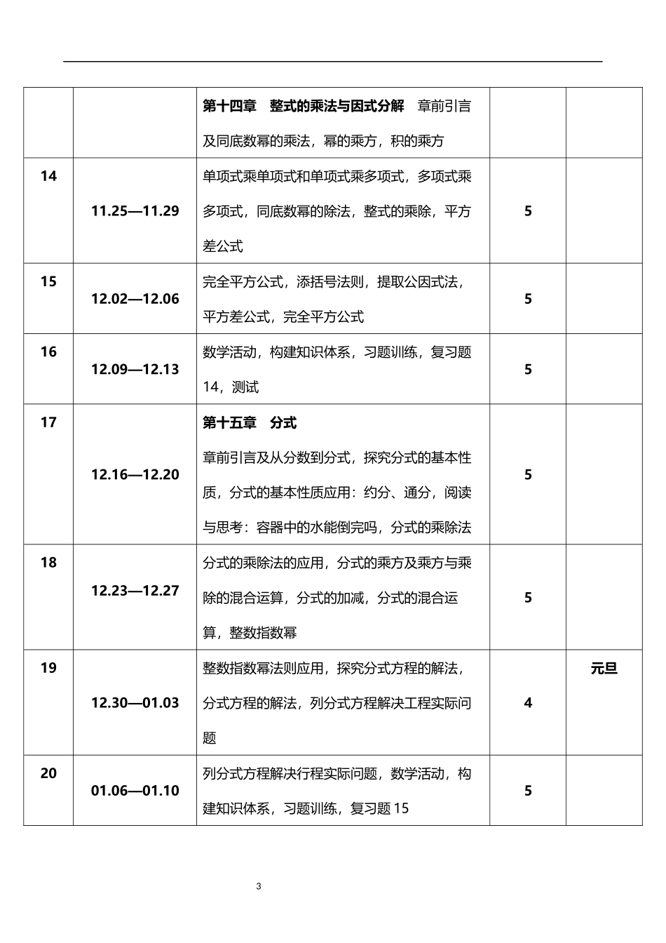 2026-2027学年度第一学期人教版初中数学八年级上册教学进度表.docx_第3页