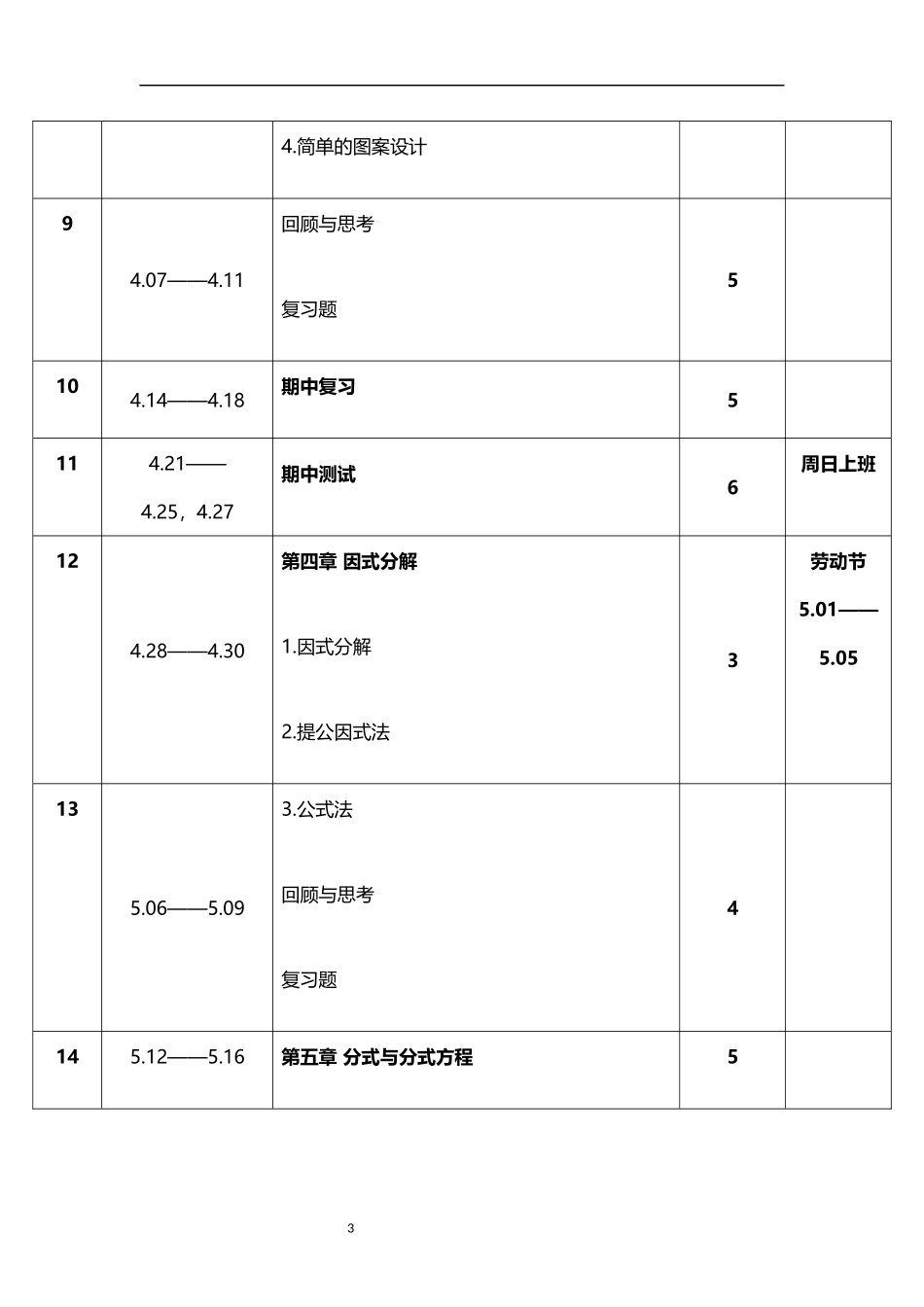 2026年春学期北师大版初中数学八年级下册教学进度表.docx_第3页