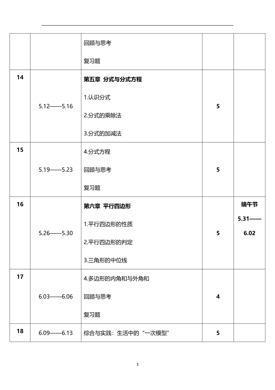 2026年春学期北师大版初中数学八年级下册教学进度表.pdf_第3页