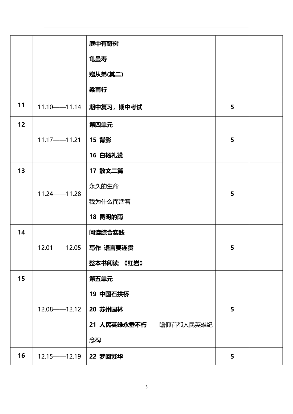 2026年秋学期人教版初中语文八年级上册教学进度表.pdf_第3页