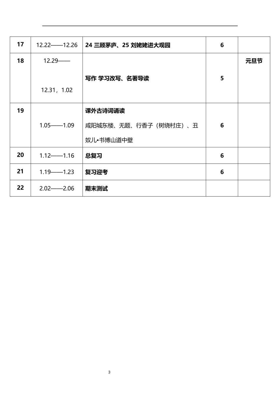 2026年秋学期人教版初中语文九年级上册教学进度表.docx_第3页