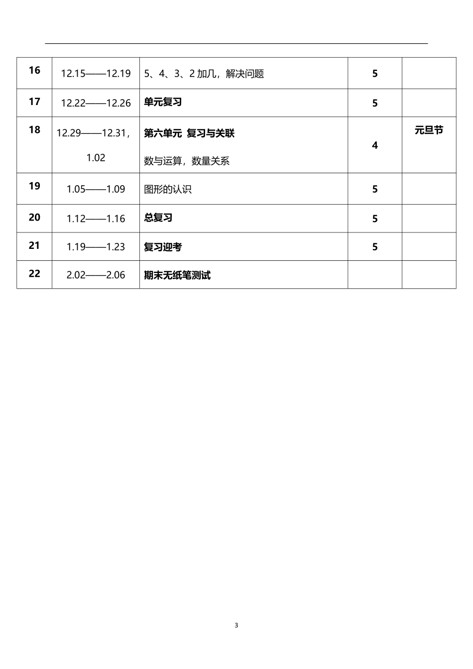 2026年秋学期人教版小学数学一年级上册教学进度表.pdf_第3页