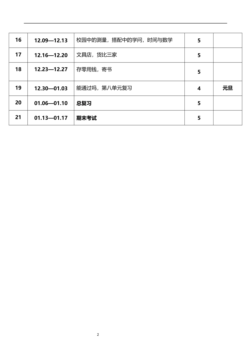 2026秋学期北师大版小学数学三年级上册教学进度表.docx_第2页