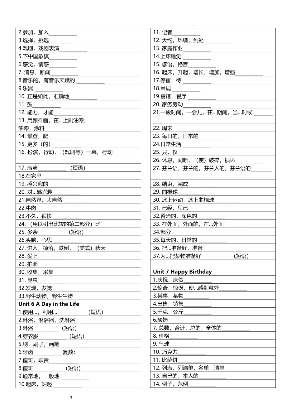 2025年新人教版七年级英语上册单词短语默写.docx_第3页