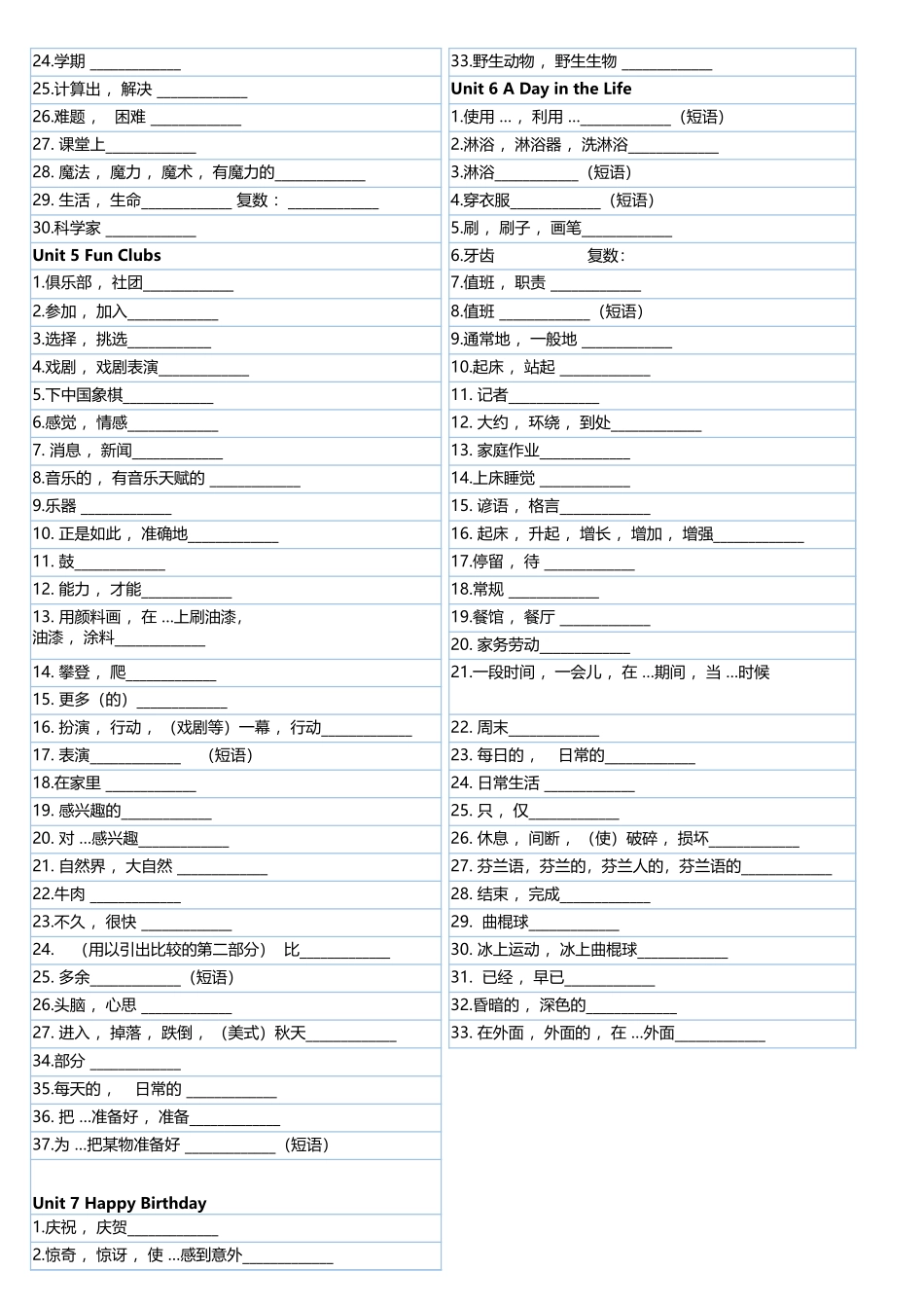 2025年新人教版七年级英语上册单词短语默写.xlsx_第3页