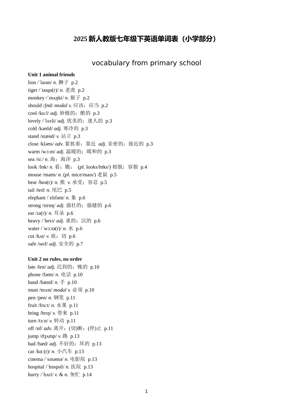 2025新人教版英语七年级下单词表(小学部分).docx_第1页