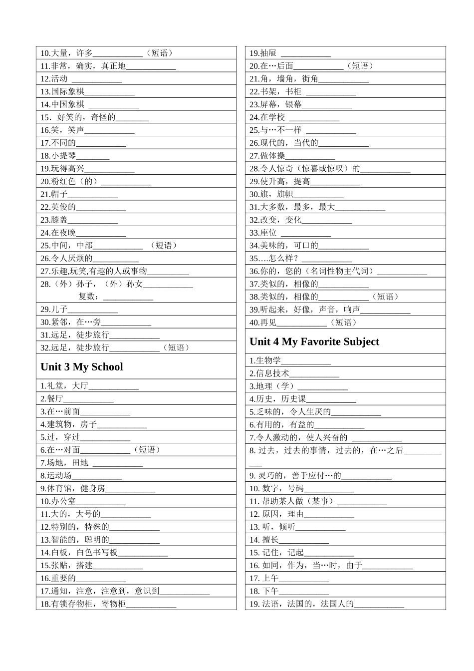 人教版(2024)英语七年级上册各单元单词短语(汉译英)默写版.docx_第2页