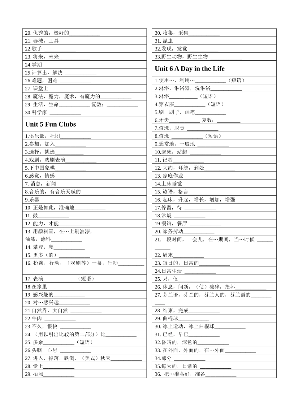 人教版(2024)英语七年级上册各单元单词短语(汉译英)默写版.docx_第3页