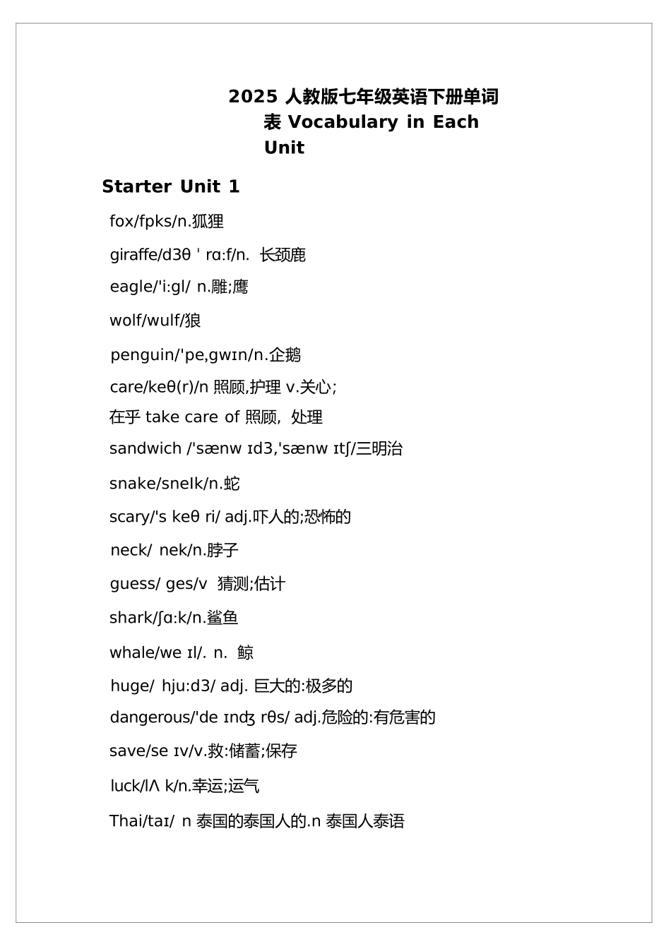 2025人教版七年级英语下册单词表.docx_第1页