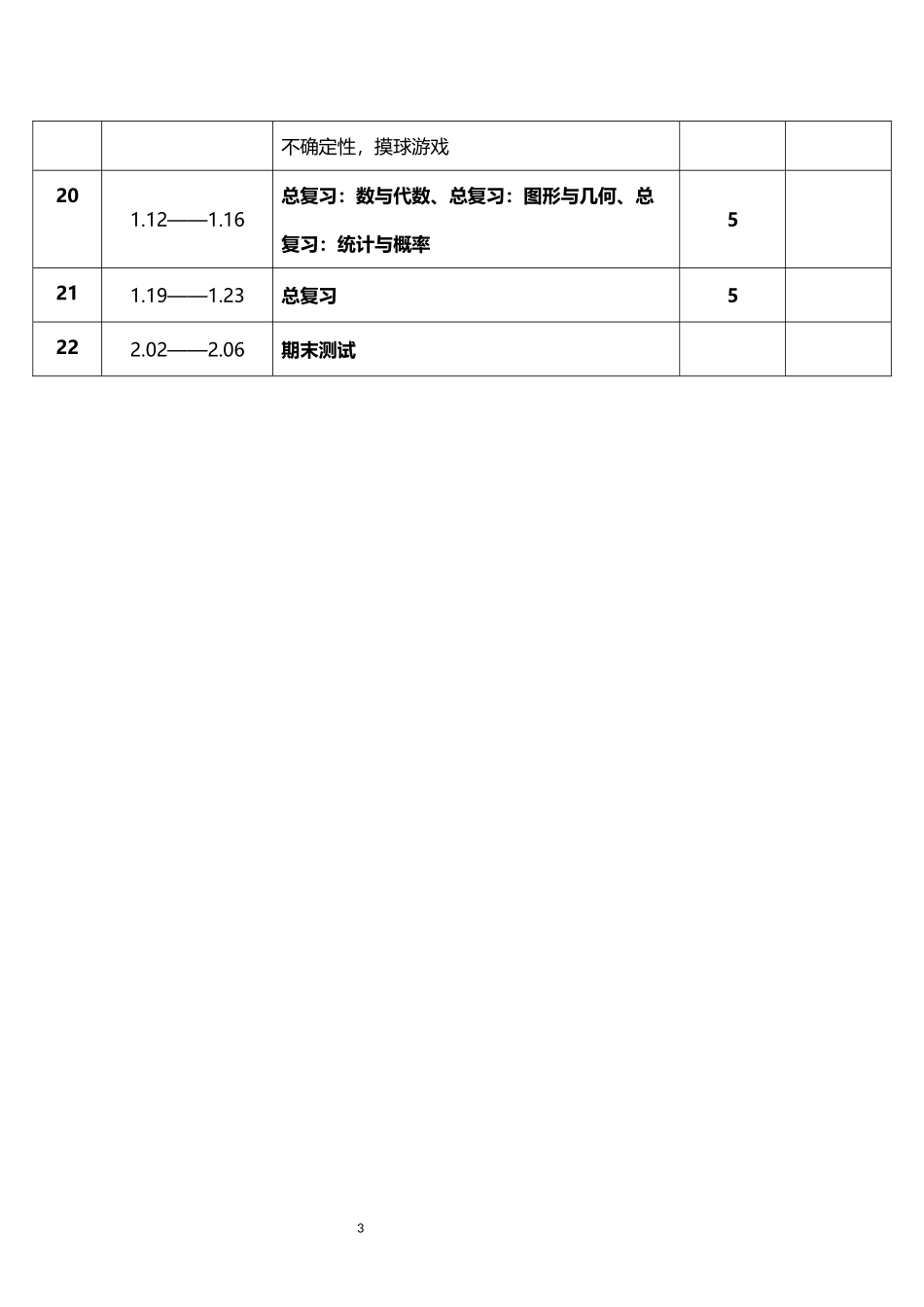 2026年秋学期北师大版小学数学四年级上册教学进度表.docx_第3页