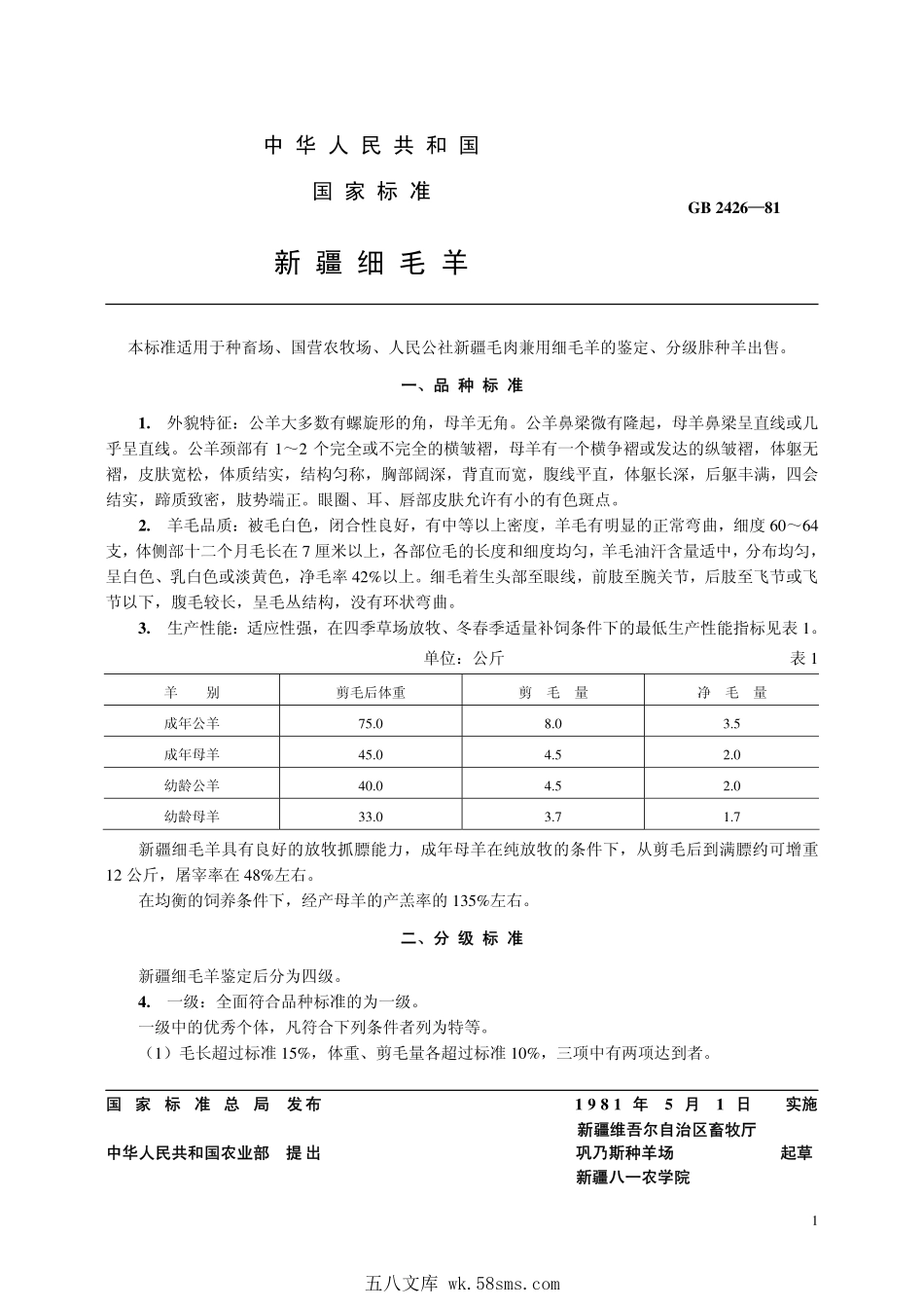 GBT 2426-1981 新疆细毛羊.pdf_第1页