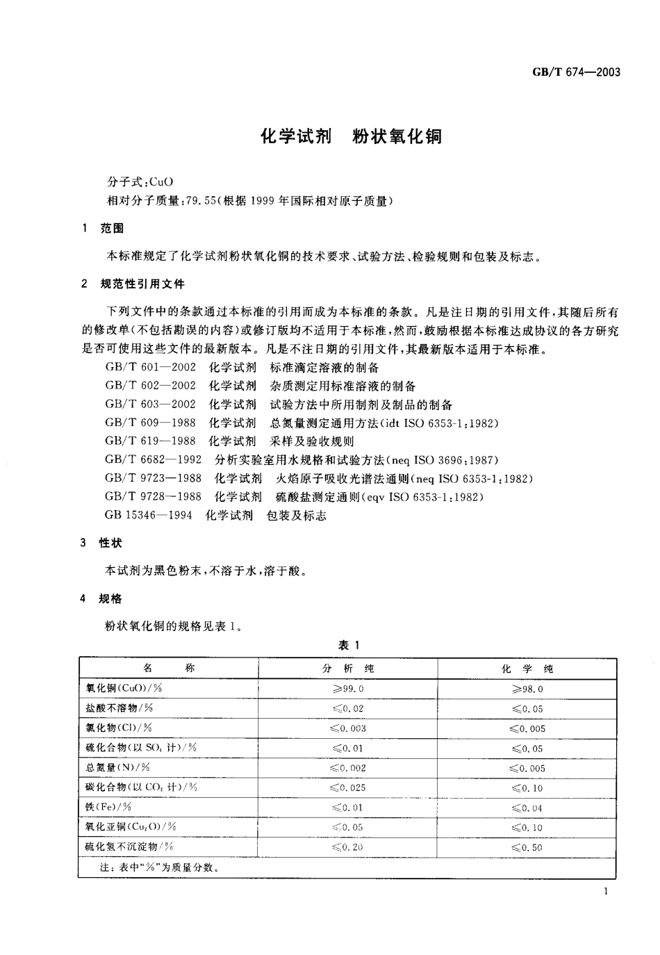 GBT 674-2003 化学试剂 粉状氧化铜.pdf_第2页