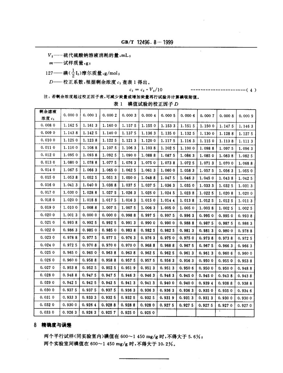 GBT 12496.8-1999 木质活性炭试验方法 碘吸附值的测定.pdf_第3页