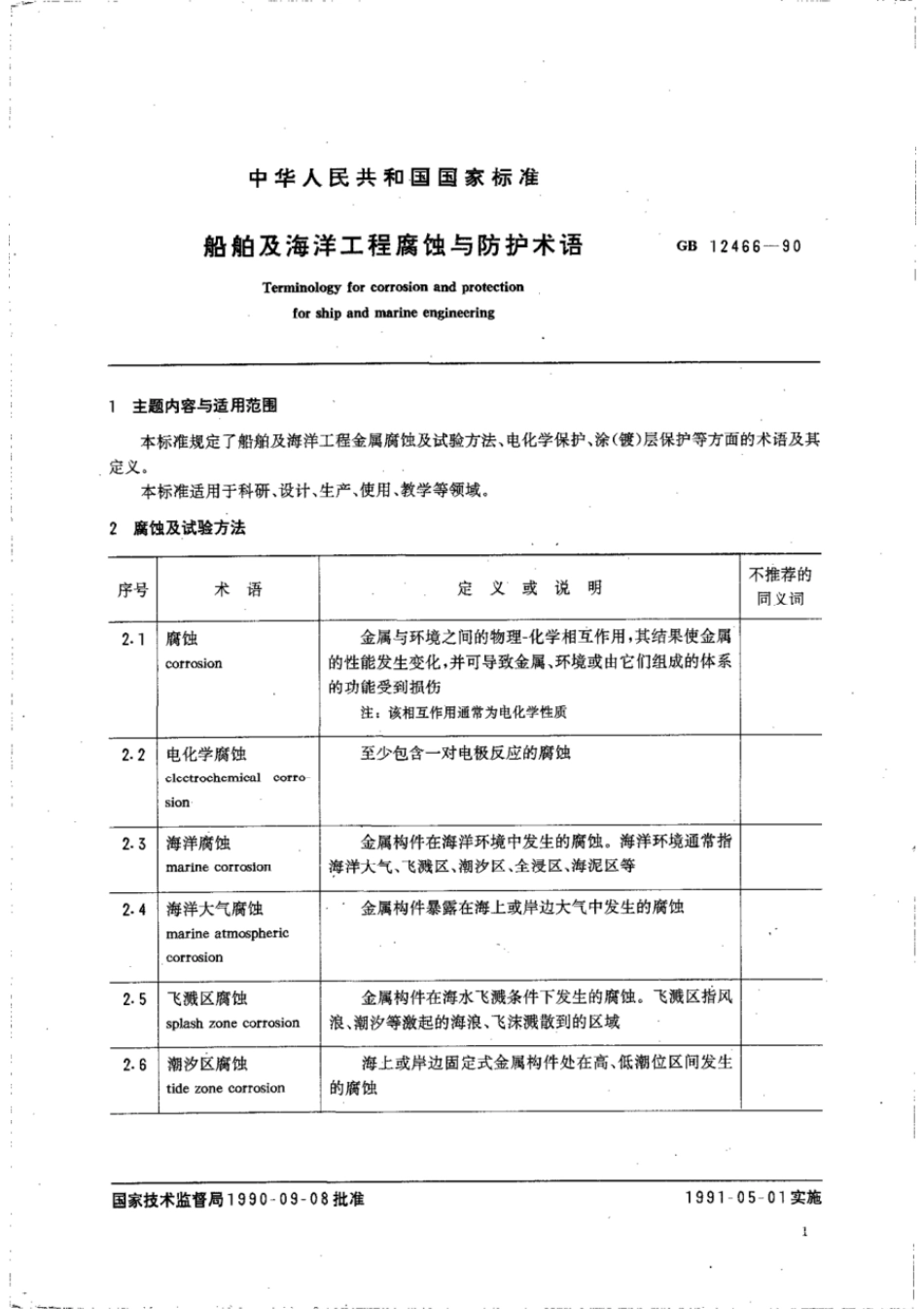 GBT 12466-1990 船舶及海洋工程腐蚀与防护术语.pdf_第2页