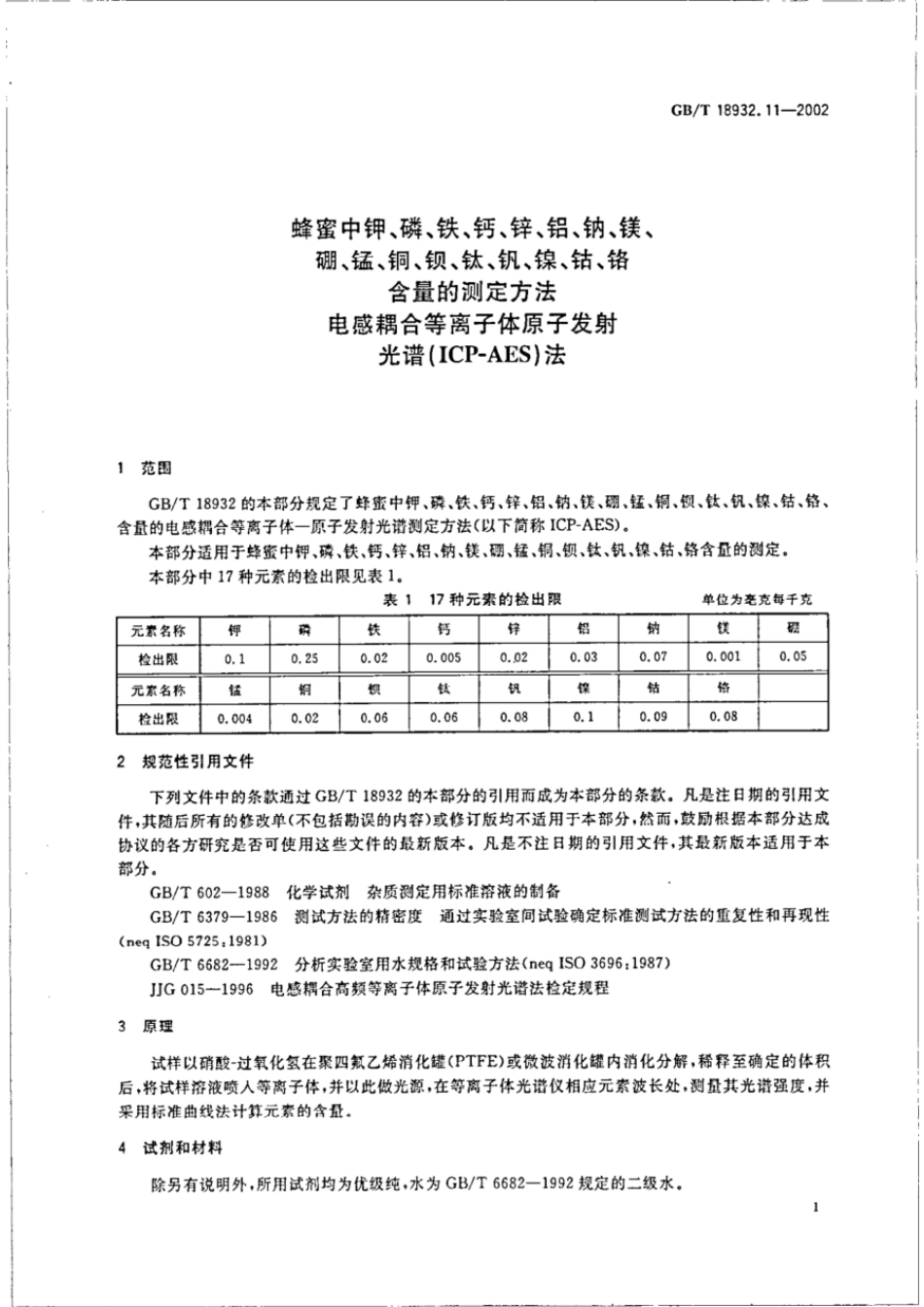 GBT 18932.11-2002 蜂蜜中钾、磷、铁、钙、锌、铝、钠、镁、硼、锰、铜、钡、钛、钒、镍、钴、铬含量的测定方法 电感耦合等离子体原子发射光谱(ICP-AES)法.pdf_第3页