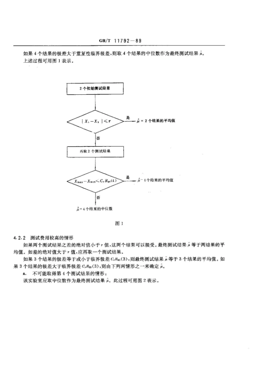 GBT 11792-1989 测试方法的精密度 在重复性或再现性条件下所得测试结果可接受性的检查和最终测试结果的测定.pdf_第3页
