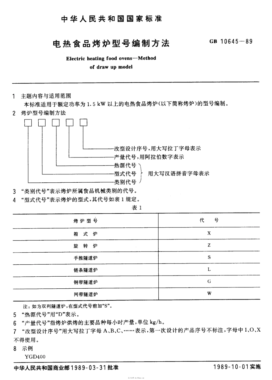 GBT 10645-1989 电热食品烤炉型号编制方法.pdf_第1页