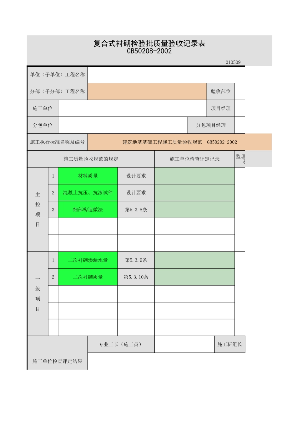 2025年工程资料模板：复合式衬砌.xls_第1页