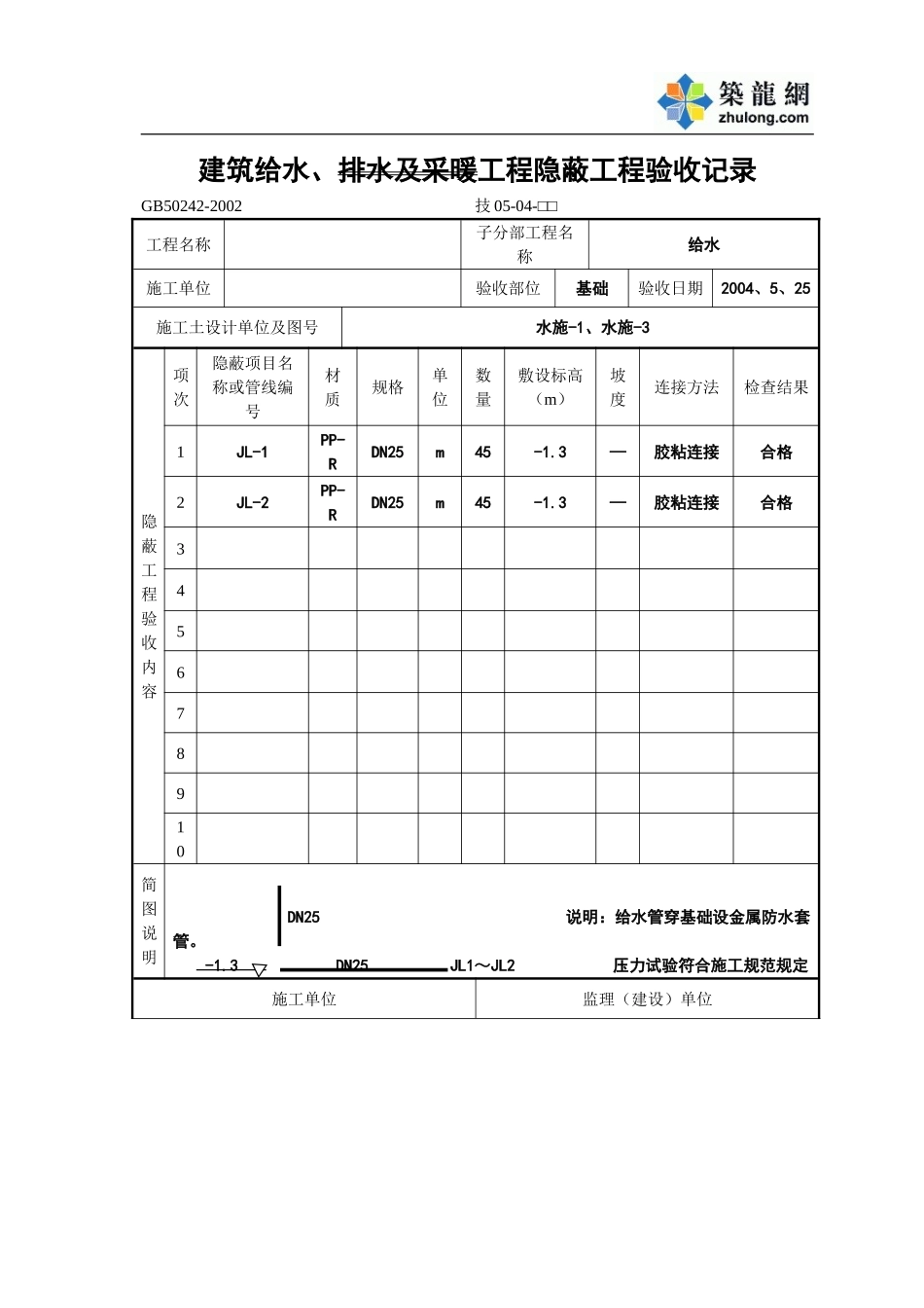 2025年工程资料模板：给水.doc_第1页