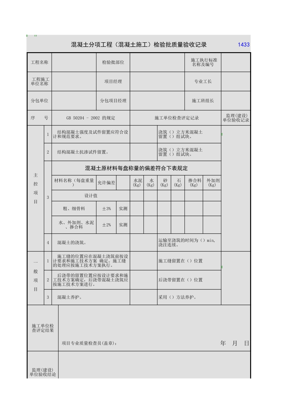 2025年工程资料模板：混凝土施工.xls_第1页