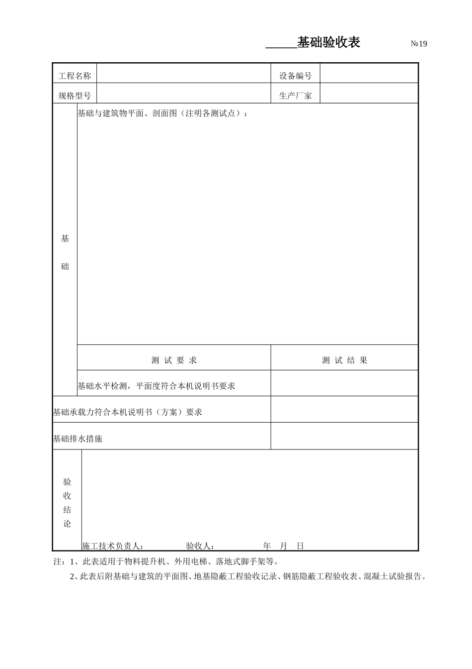 2025年工程资料模板：基础验收表.doc_第1页