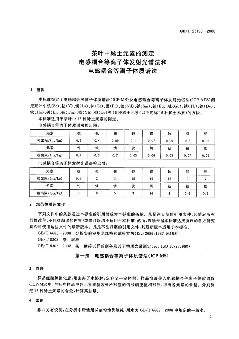 GBT 23199-2008 茶叶中稀土元素的测定 电感耦合等离子体发射光谱法和电感耦合等离子体质谱法.pdf_第3页