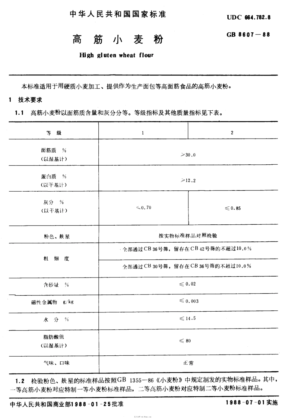 GBT 8607-1988 高筋小麦粉.pdf_第1页