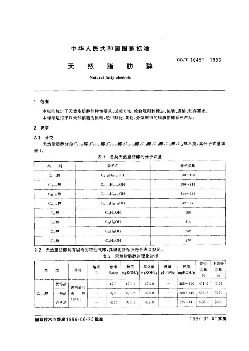 GBT 16451-1996 天然脂肪醇.pdf_第2页