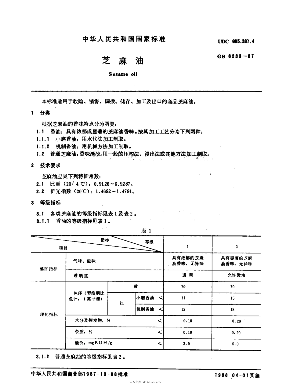 GBT 8233-1987 芝麻油.pdf_第1页