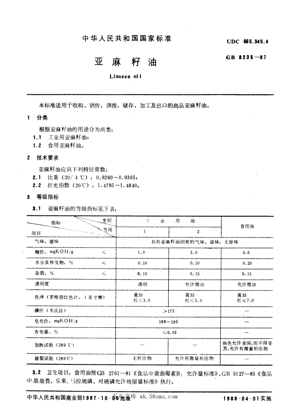 GBT 8235-1987 亚麻籽油.pdf_第1页