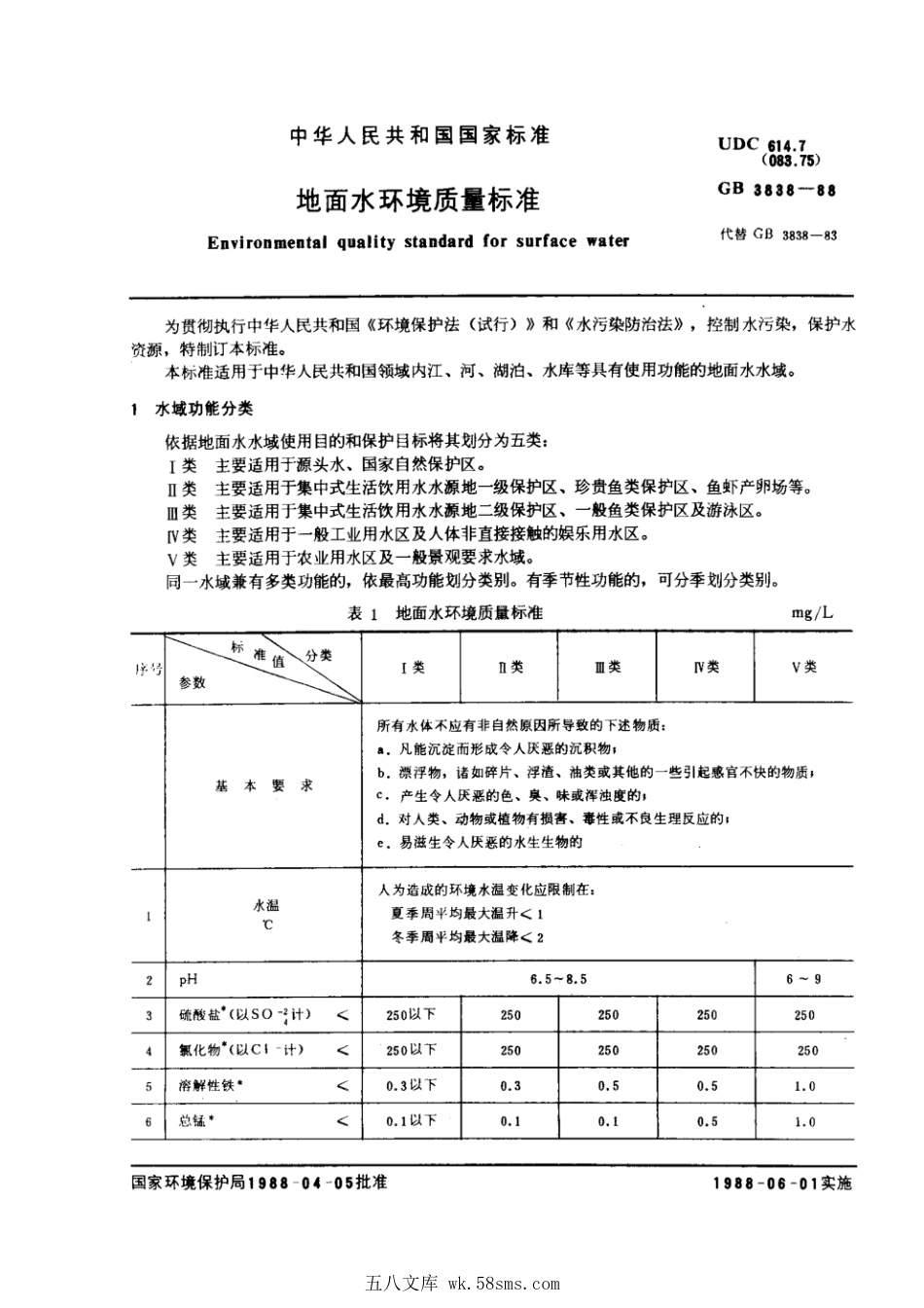 GB 3838-1988 地面水环境质量标准.pdf_第1页