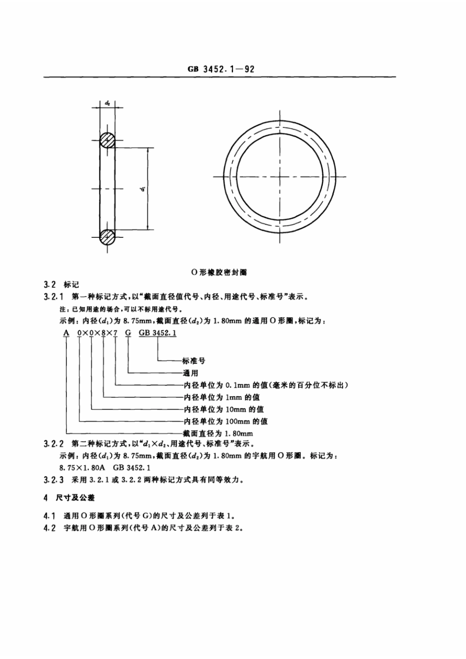 GB 3452.1-1992 液压气动用O形橡胶密封圈尺寸系列及公差.pdf_第2页
