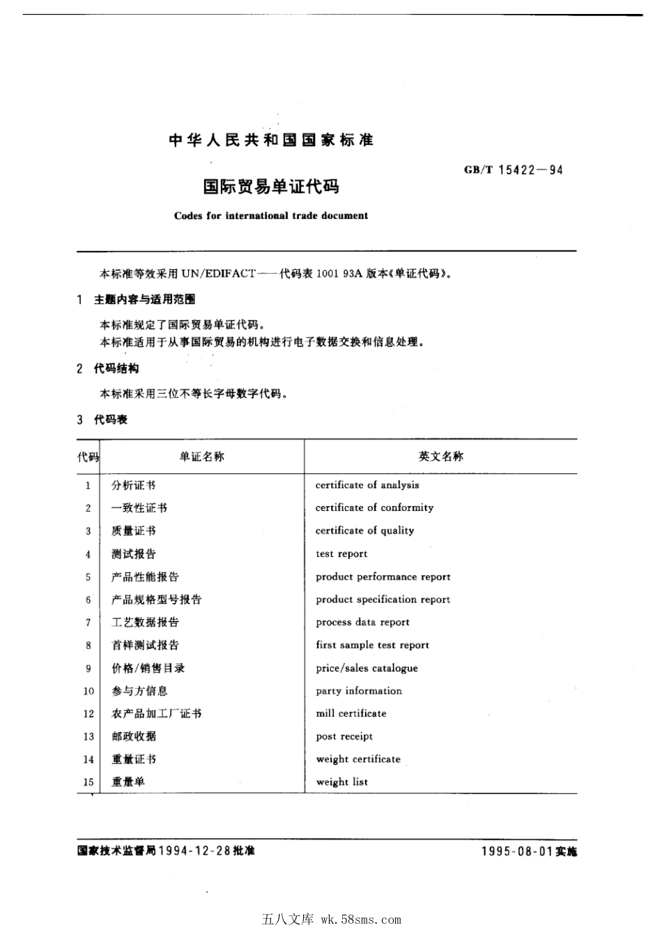 GBT 15422-1994 国际贸易单证代码.pdf_第1页
