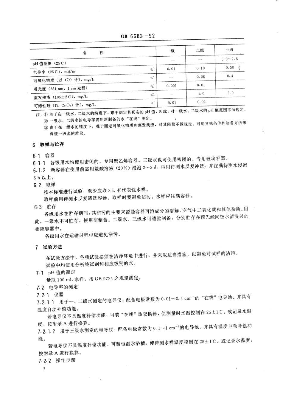 GBT 6682-1992 分析实验室用水规格和实验方法.pdf_第3页