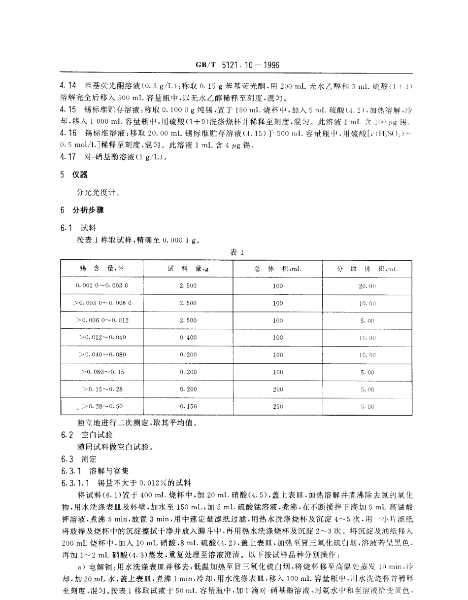 GBT 5121.10-1996 铜及铜合金化学分析方法 锡量的测定.pdf_第2页
