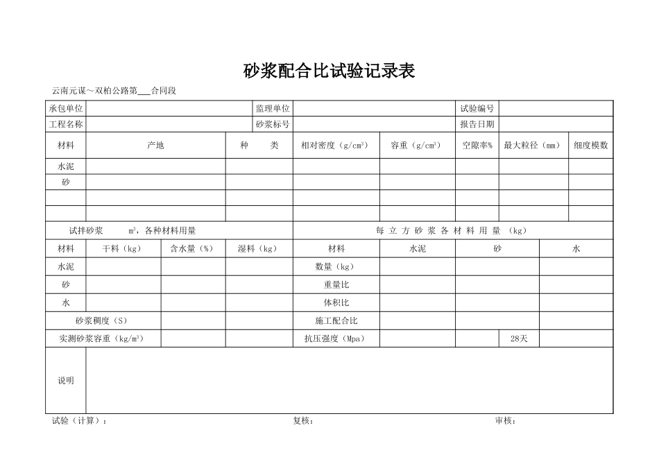 2025年工程资料模板:砂浆配合比.xls_第2页