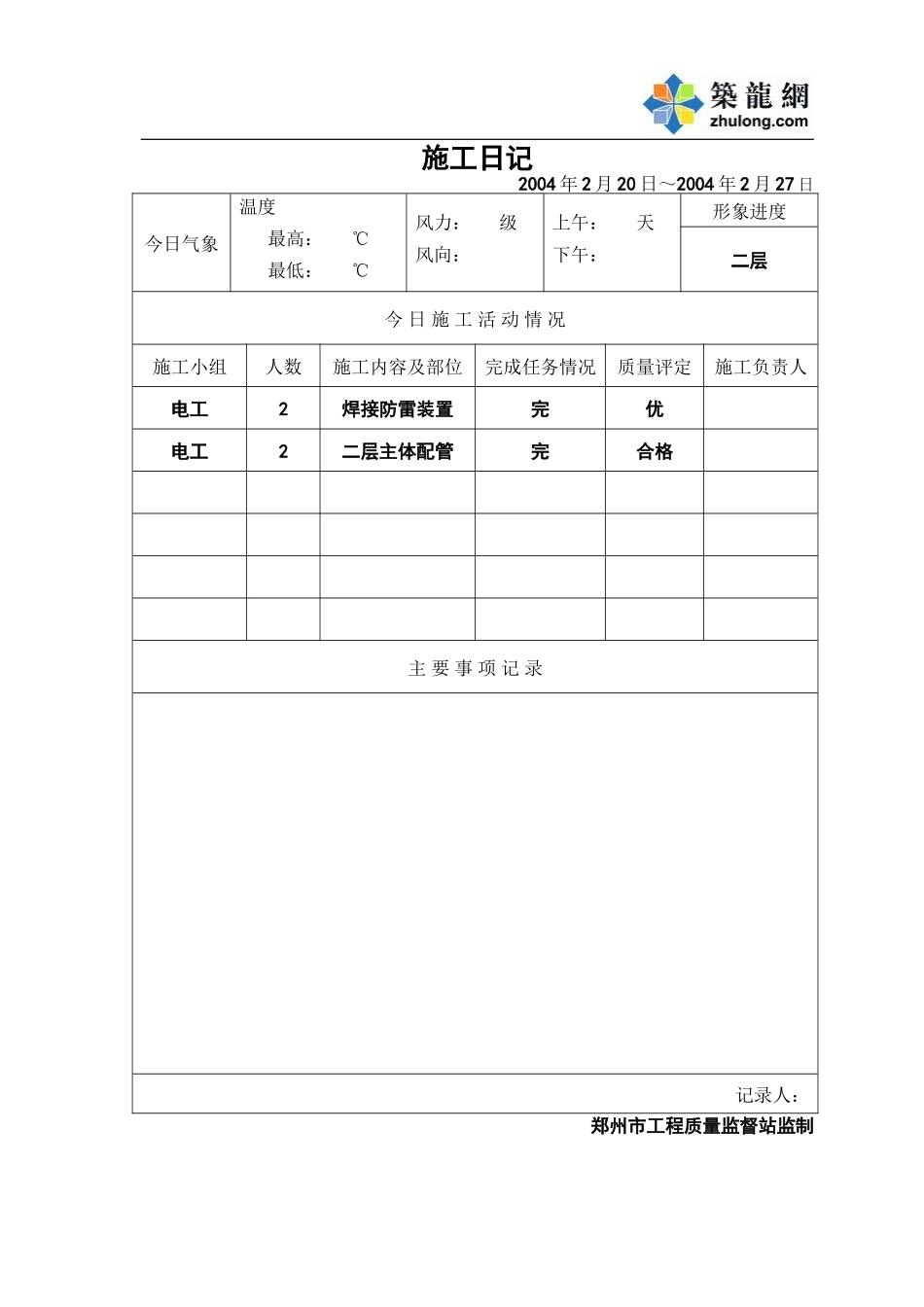 2025年工程资料模板：施工日1.doc_第1页