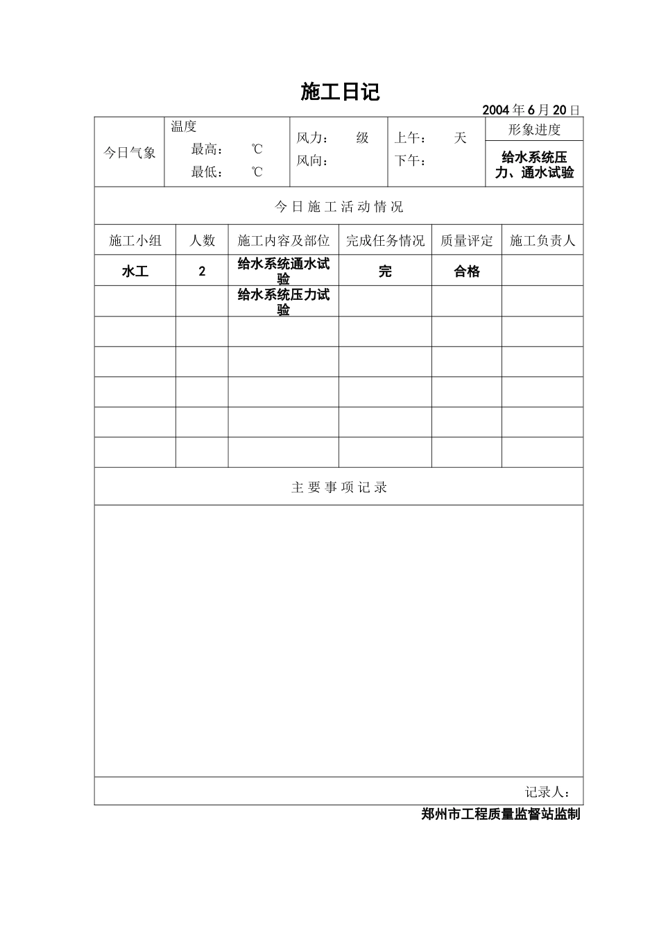 2025年工程资料模板:施工日16.doc_第1页
