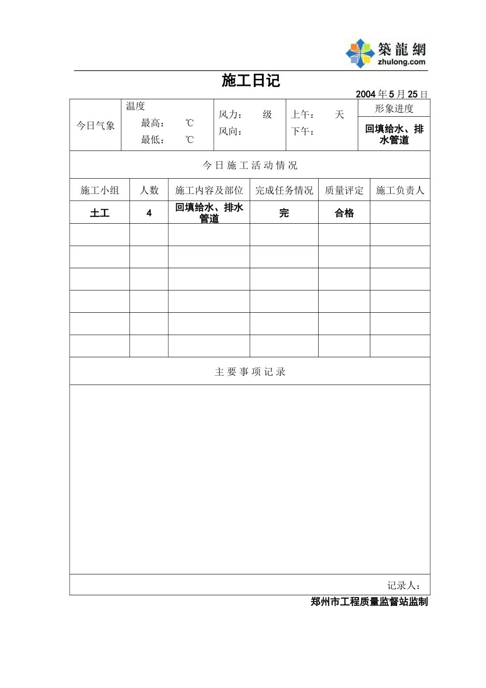 2025年工程资料模板：施工日21.doc_第1页