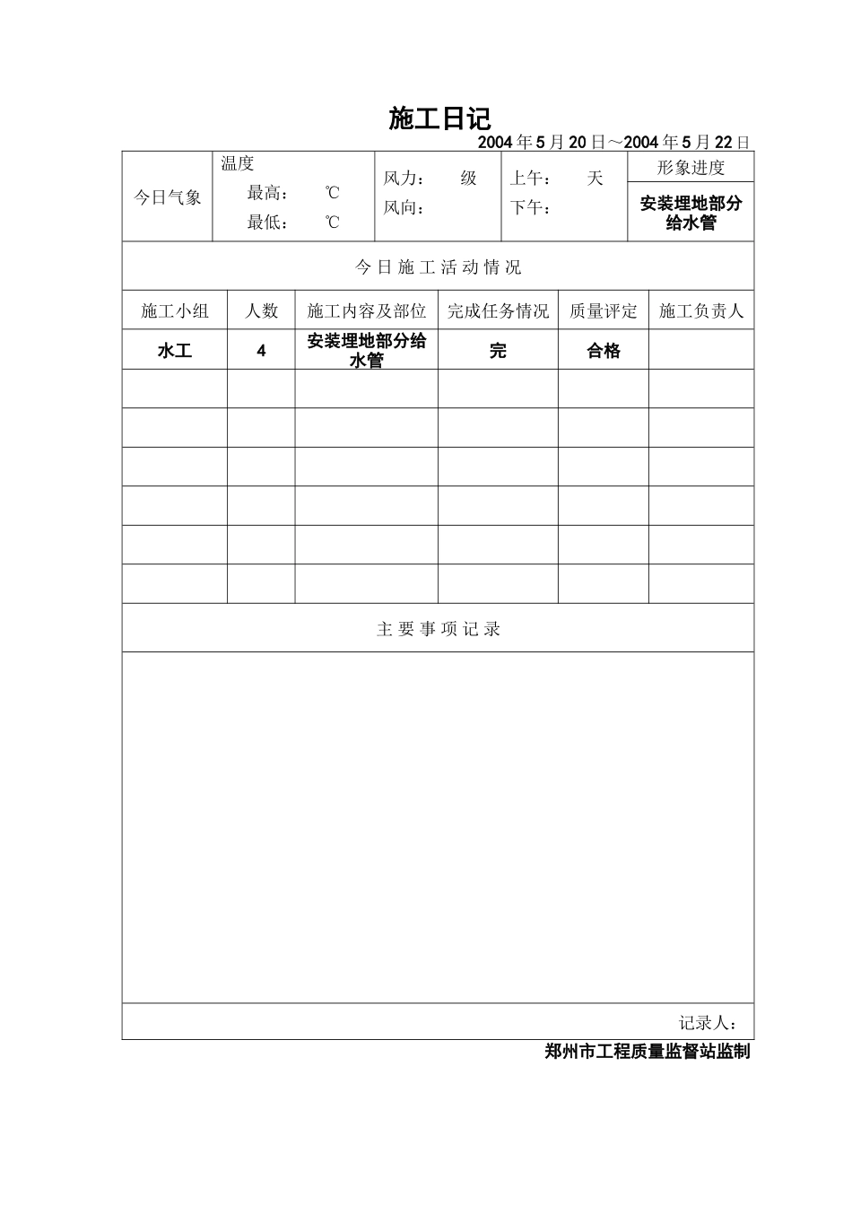 2025年工程资料模板：施工日22.doc_第1页