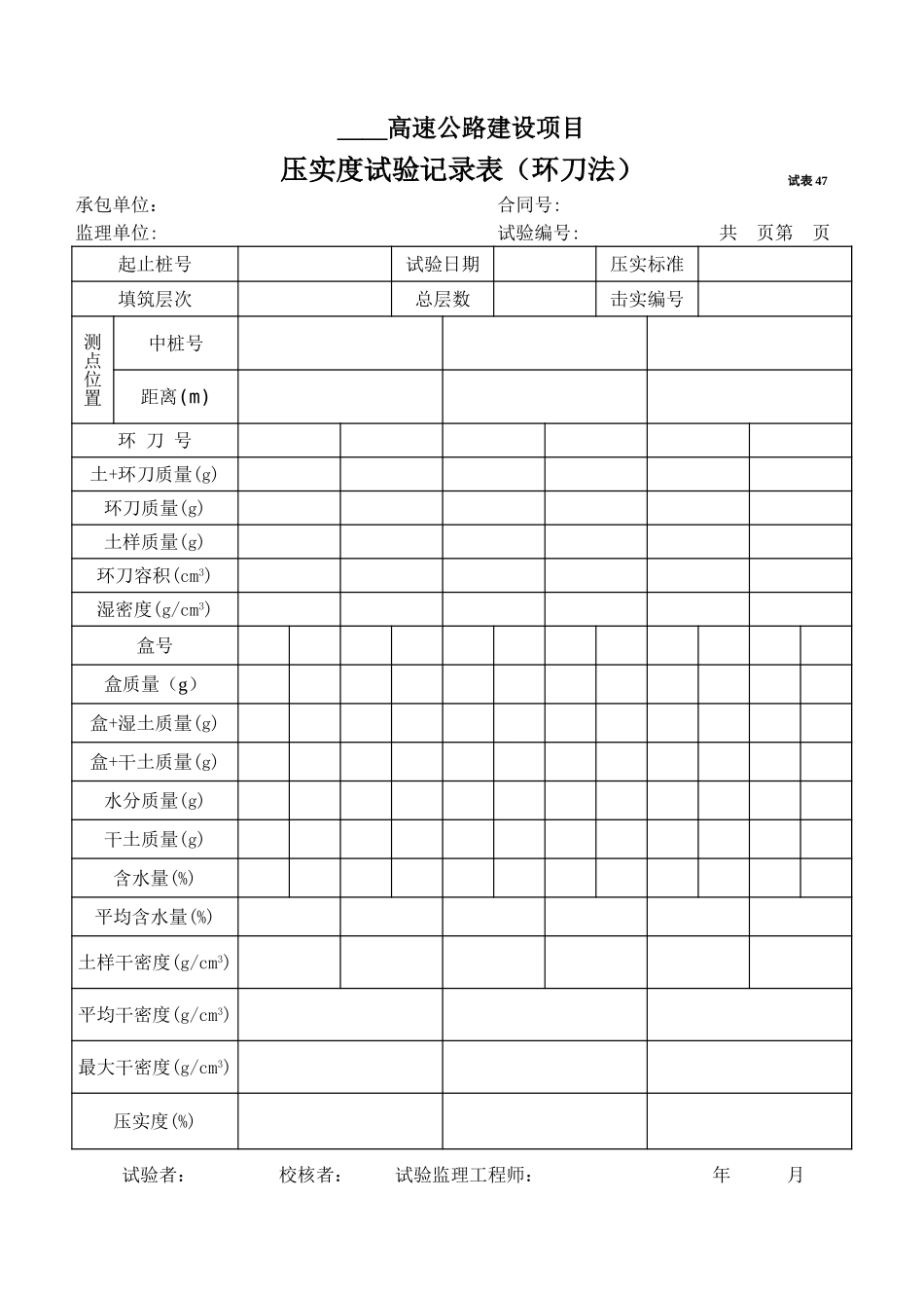 2025年工程资料模板：试表47.XLS_第1页