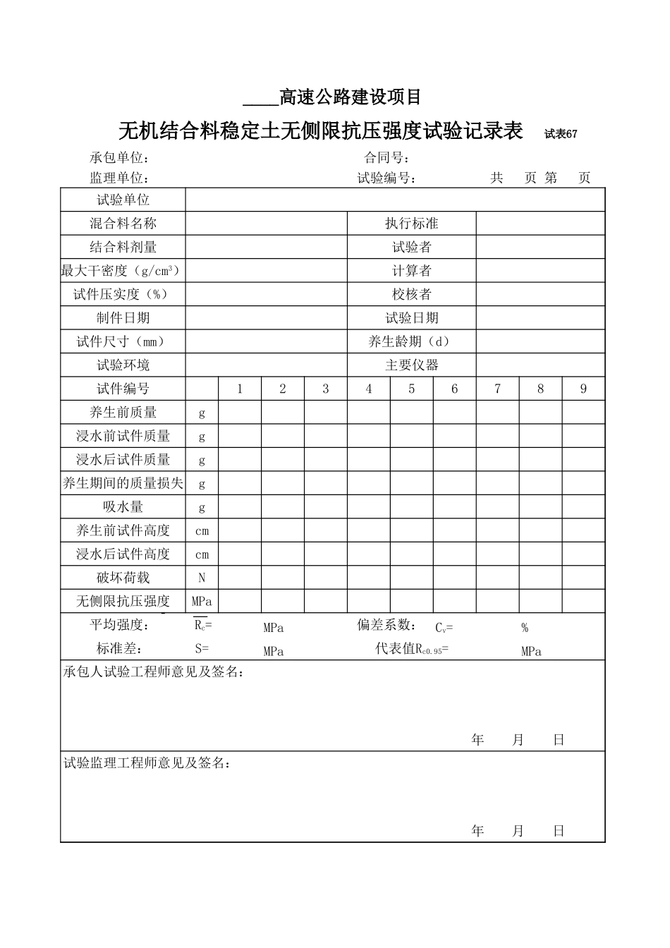 2025年工程资料模板：试表67.xls_第1页
