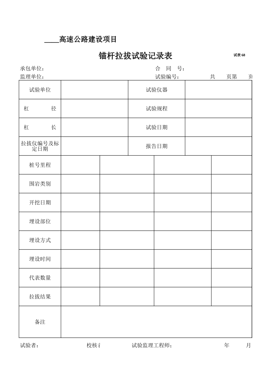 2025年工程资料模板:试表68.xls_第1页