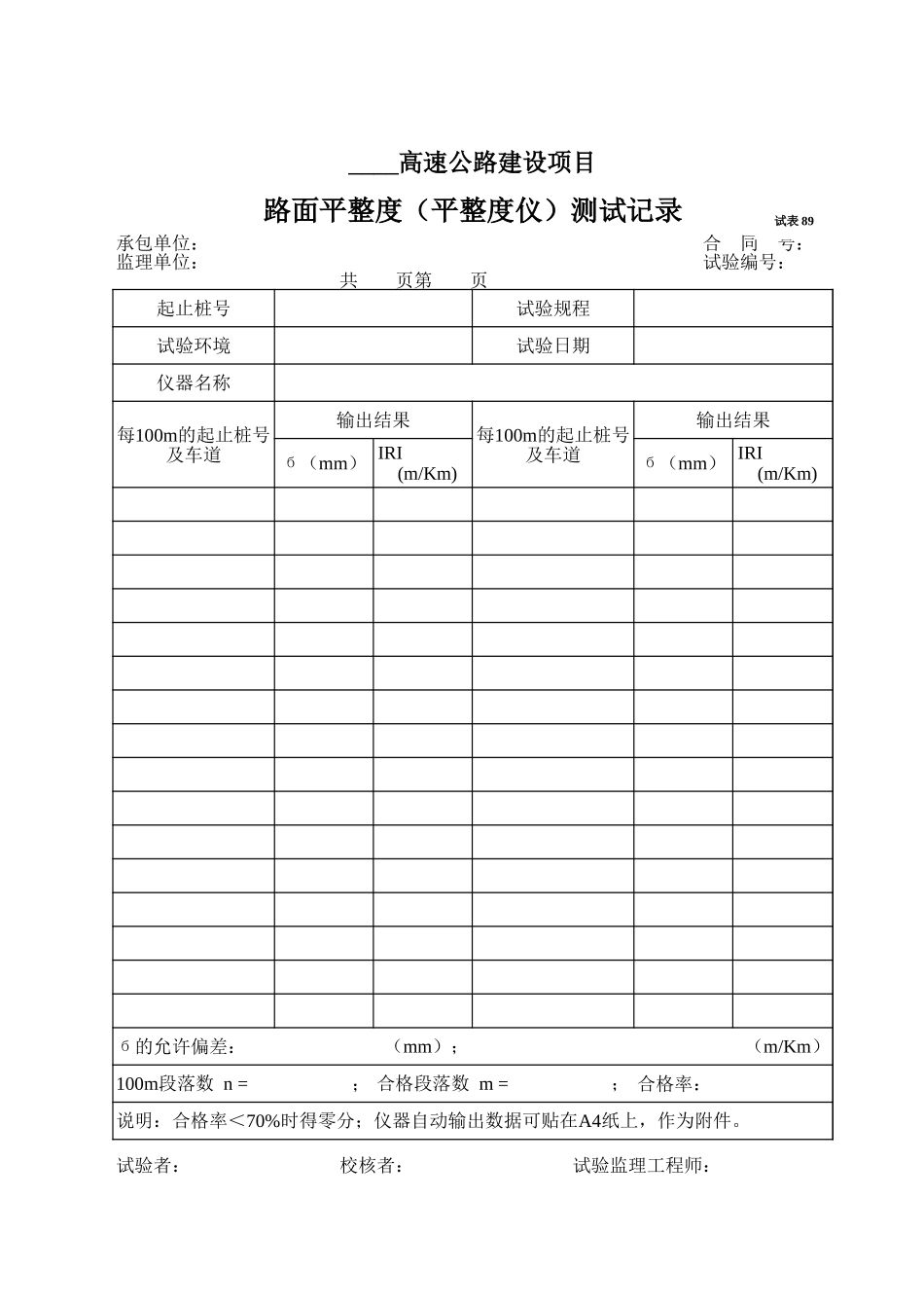 2025年工程资料模板：试表89.xls_第1页