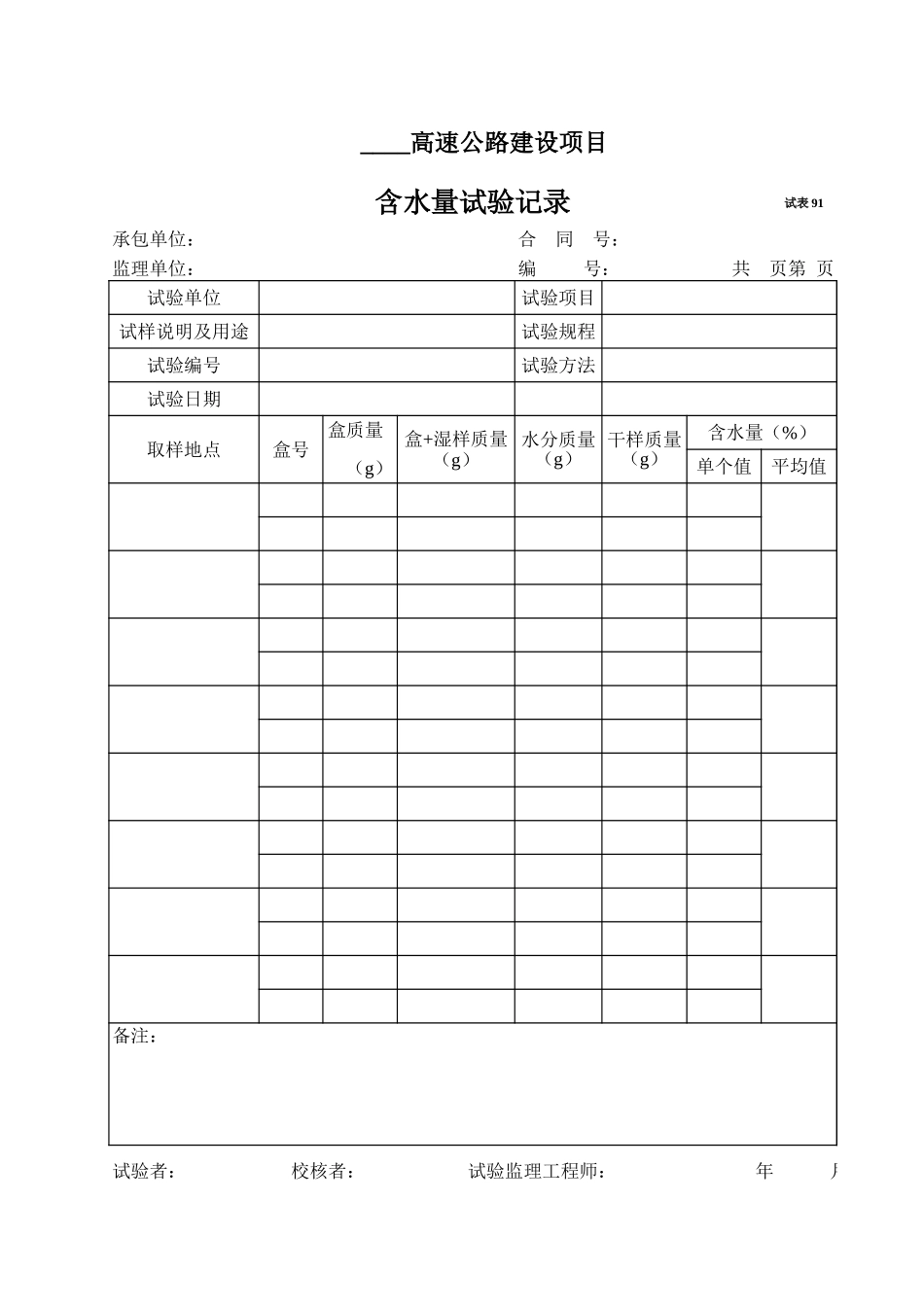 2025年工程资料模板:试表91.xls_第1页