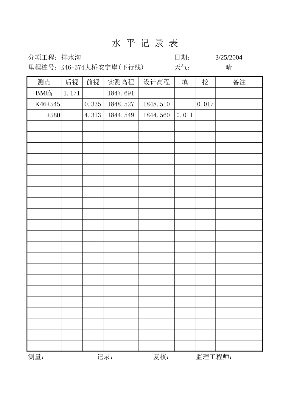 2025年工程资料模板：水平记录.xls_第3页