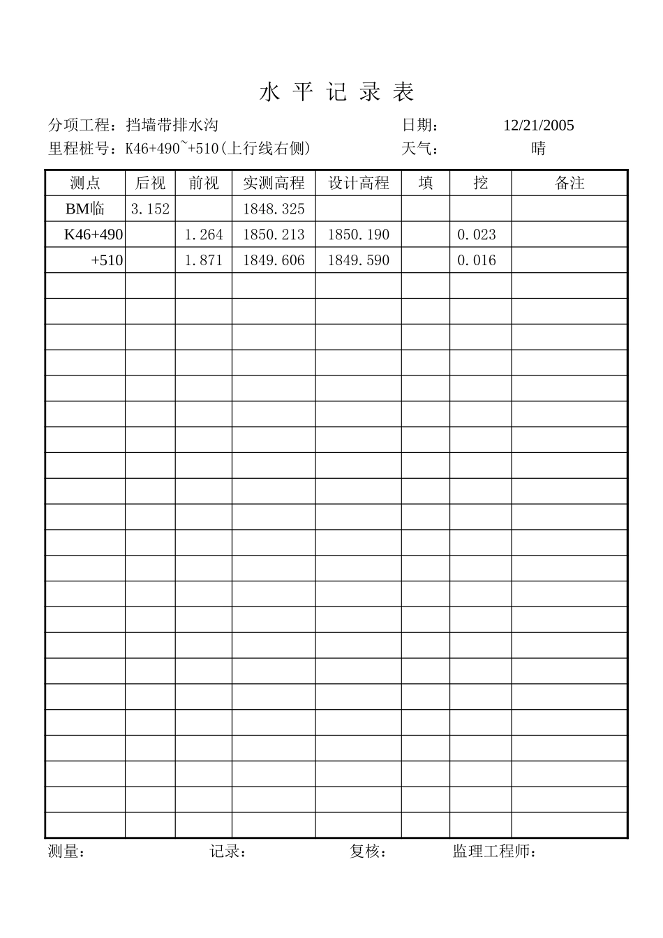 2025年工程资料模板：水平记录1.xls_第1页