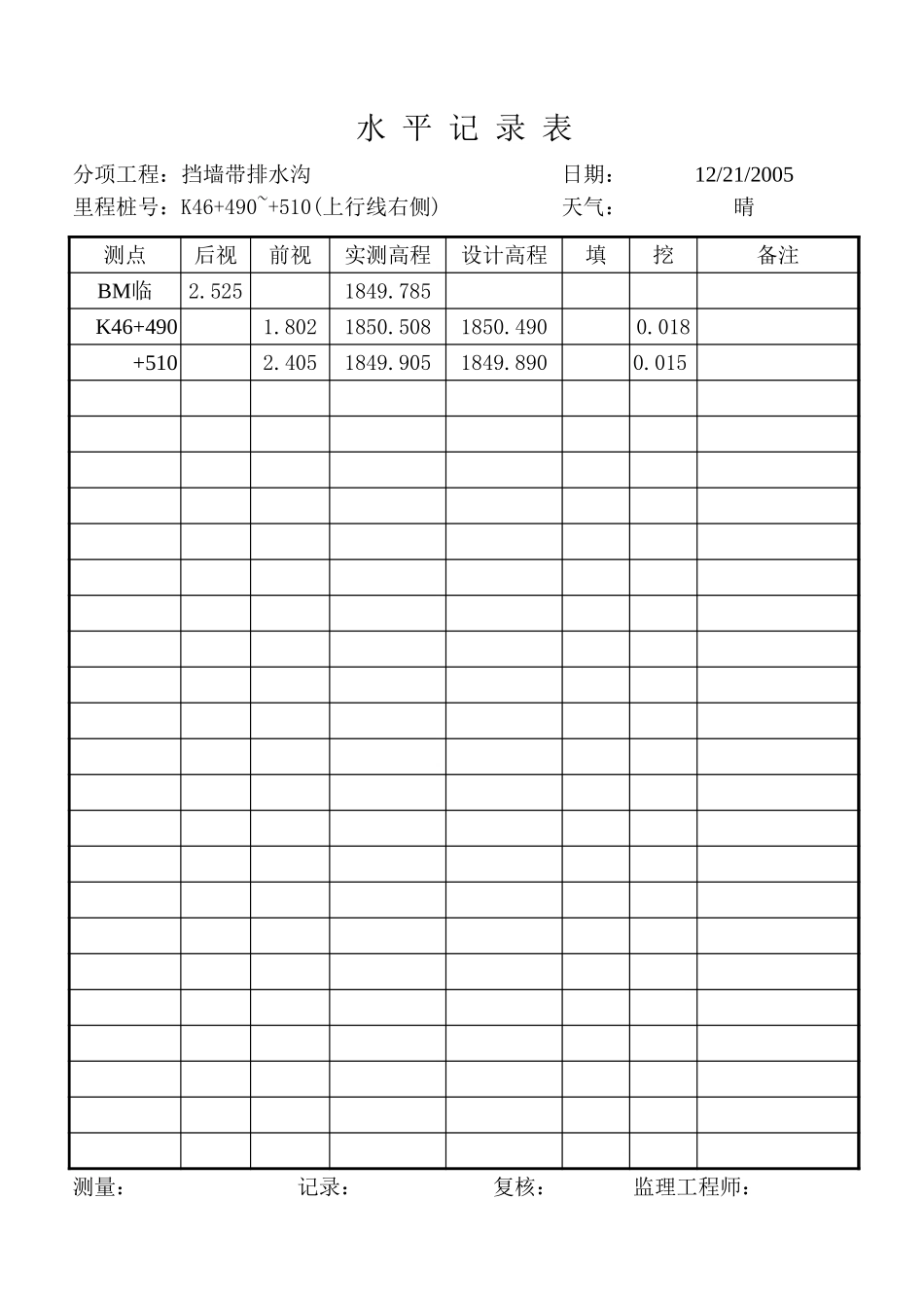 2025年工程资料模板:水平记录砌.xls_第1页