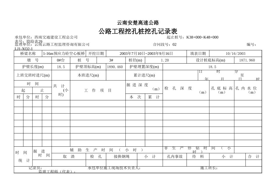 2025年工程资料模板：挖孔记录表.xls_第1页