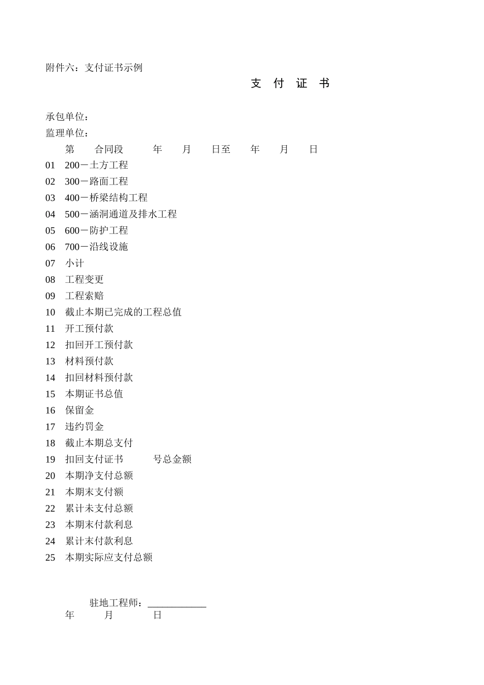 2025年工程资料模板：支付证书.xls_第1页